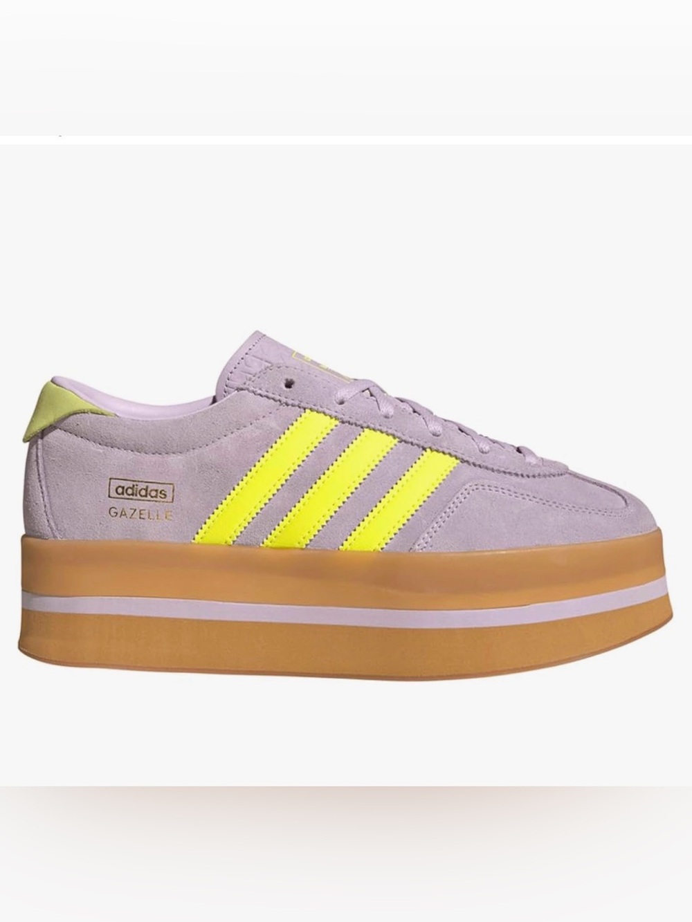 adidas Women's Gazelle Stack Lavender Suede Platform Sneakers with Neon Yellow - Picture 8 of 8